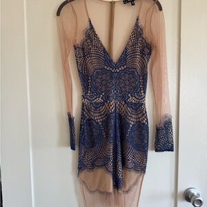 For Love And Lemons Navy and Nude Lace Dress